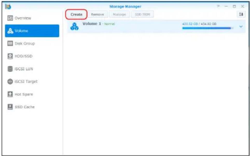 Storage Manager Overview Volume Disk Group HDD/SSD iSCSI LUN iSCSI Target Hot Spare SSD Cache Create Remove Manage SSD TRIM Volume 1 - normal 430.52 GB / 454.02 GB