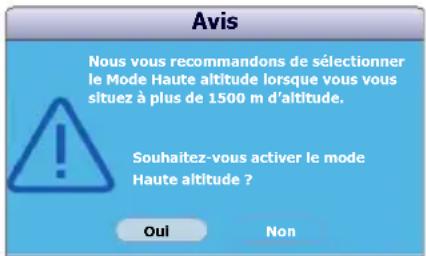Avis Nous vous recommandons de sélectionner le Mode Haute altitude lorsque vous vous sitzue à plus de 1500 m d'altitude. Souhaitez-vous activer le mode Haute altitude ? Oul Non