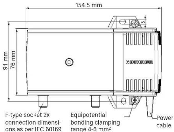 154.5 mm 91 mm 76 mm F-type socket 2x connection dimensi- ons as per IEC 60169 Equipotential bonding clamping range 4-6 mm² Power cable