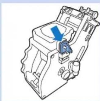 Technical line drawing of a mechanical component with a blue arrow indicating a directional component (no text or symbols present)