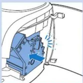 Diagram of a mechanical device with blue components and directional arrows indicating motion (no text or symbols)