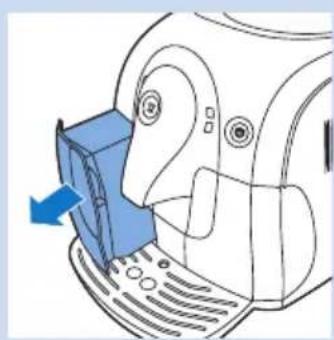 Diagram of a 3D printer or scanner with a blue arrow pointing to its screen (no text or symbols present)