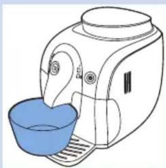Line drawing of a coffee maker with a blue cup, no text or symbols present