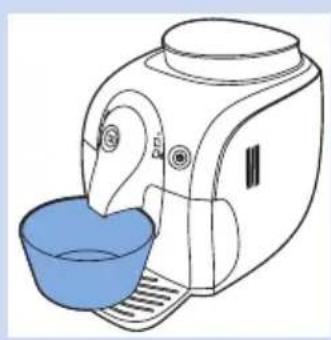Line drawing of a white manual mixer with a blue bowl (no text or symbols)