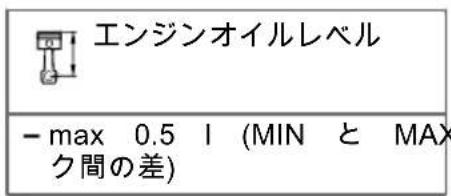 エンジンオイルレベル - max 0.5 I (MIN と MAX ク間の差)