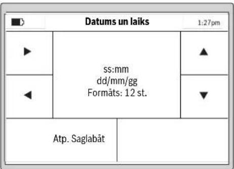 Datums un laiks 1:27pm ss:mm dd/mm/gg Formāts: 12 st. Atp. Saglabāt