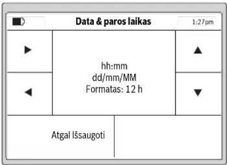 Data & paros laikas 1:27pm hh:mm dd/mm/MM Formatas: 12 h Atgal Išsaugoti