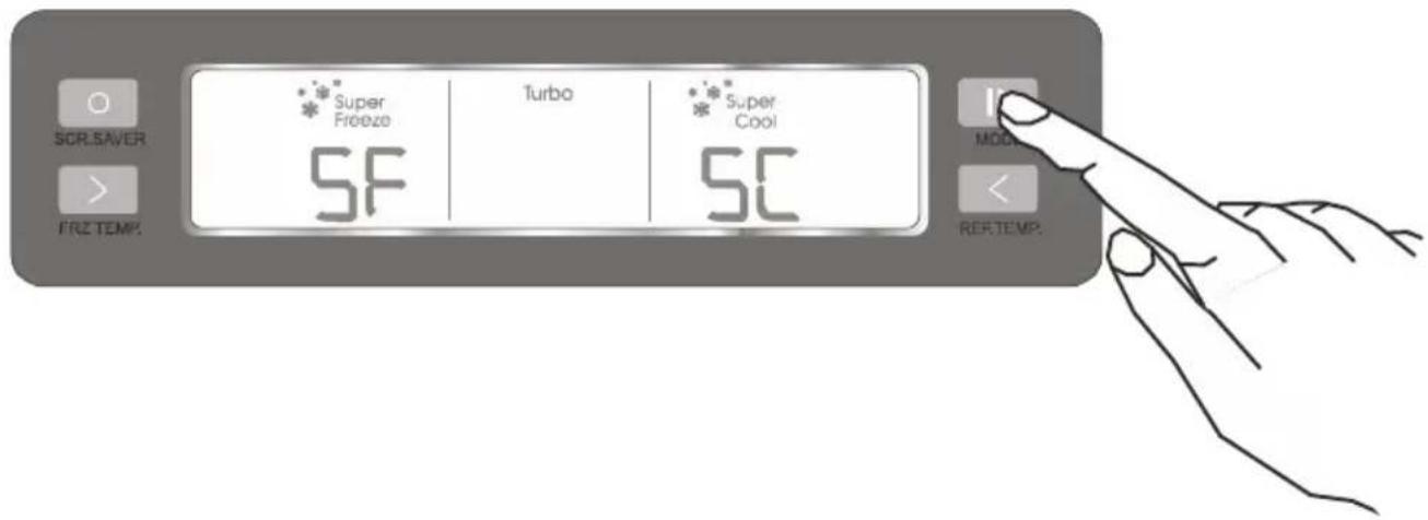 SCR.SAVER FRZ TEMP: * * * Super Freeze SF Turbo * * * Super Cool SC MODE REF.TEMP:
