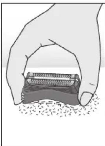 Illustration of a hand holding a small object with granular texture, no text or symbols present