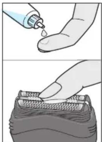 Illustration showing a hand pouring liquid from a bottle onto a surface, and a close-up of the same object inside a container (no text or symbols)