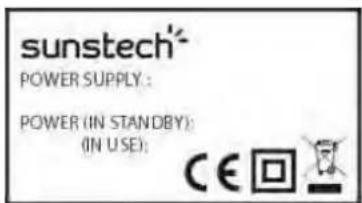 sunstech® POWER SUPPLY : POWER (IN STANDBY) : (IN USE) : CE 回