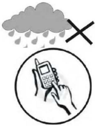 Weather warning symbol with rain cloud, cross, and phone call icon