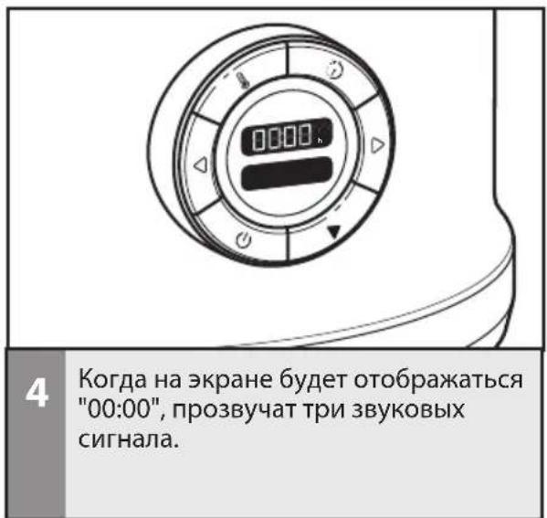 4 Когда на экране будет отображаться "00:00", прозвучат три звуковых сигнала.