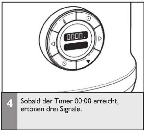 4 Sobald der Timer 00:00 erreicht, ertönen drei Signale.