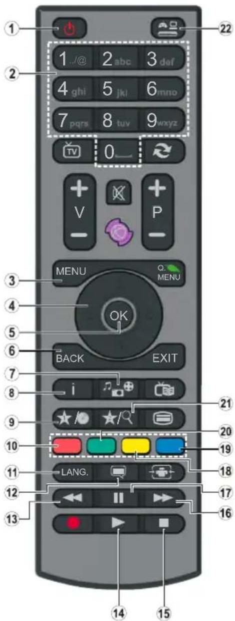 1 2 3 4 5 6 7 8 9 TV 0 V P MENU Q. MENU OK BACK EXIT i 21 9 20 10 LANG. 18 11 12 13 14 15 16 17 18 19