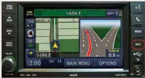 OPEN CLOSE TURN ON TO 1.696 E RPT 150 40.0 APPROLL RT 3D I-696 E TURN 08 0.5 m 12:00 SAT 13 MAIN MENU OPTIONS SPT WAS PSL BRIOS HAD DRIVE NAV
