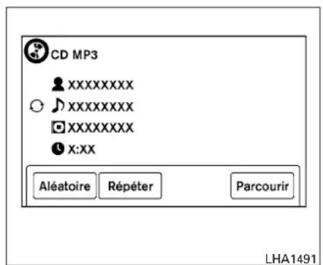 CD MP3 XXXXXXXXX XXXXXXXXX XXXXXXXXX X:XX Aléatoire Répéter Parcourir LHA1491