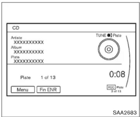 CD Artistie XXXXXXXXXX Album XXXXXXXXXX Piste XXXXXXXXXX TUNE ● Piste 0:08 Piste 1 of 13 Menu Fin ENR REC Plate 3 of 13 SAA2683