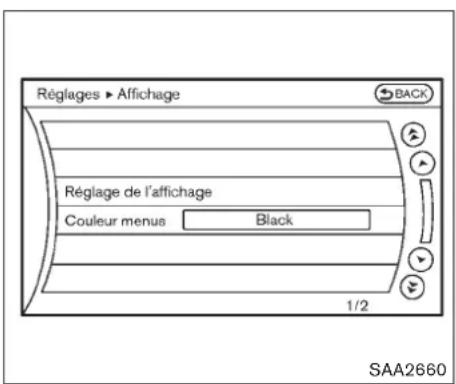 Réglages ► Affichage BACK Réglage de l'affichage Couleur menus Black 1/2 SAA2660