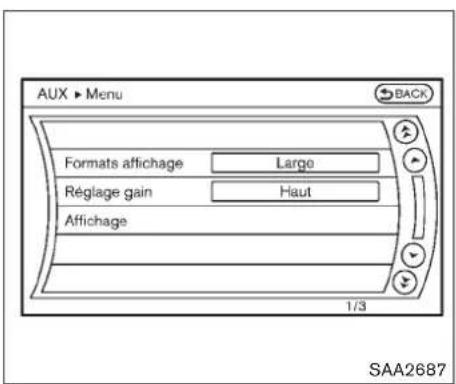 AUX ▶ Menu Formats affichage Large Réglage gain Haut Affichage 1/3 SAA2687