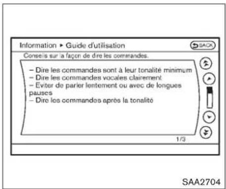 Information ► Guide d'utilisation Conseis sur la façon de dire les commandes. - Dire les commandes sont à leur tonalité minimum - Dire les commandes vocales clairement - Eviter de parler lentement ou avec de longues pauses - Dire les commandes après la tonalité 1/3 SAA2704