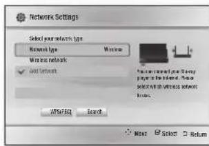 Network Settings Select your network type Network type Windows Windows network Add Network ASP/SEQ Search Note Select Return