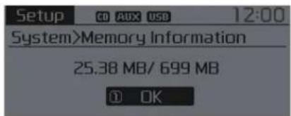 Setup CD AUX USD 12:00 System>Memory Information 25.38 MB/ 699 MB ① OK