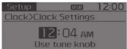 Setup 12:00 Clock>Clock Settings 12:04 AM Use tune knob