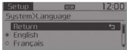 Setup 12:00 System>Language Return • English • Français