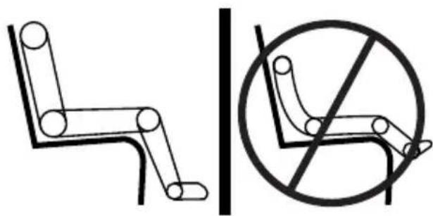 Diagram showing two types of bicycle seat rules: one with a horizontal bar and circle, the other without diagonal lines.