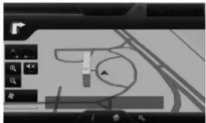 Screenshot of a car navigation interface showing a stylized number '3' on a road map with tool icons and control buttons.