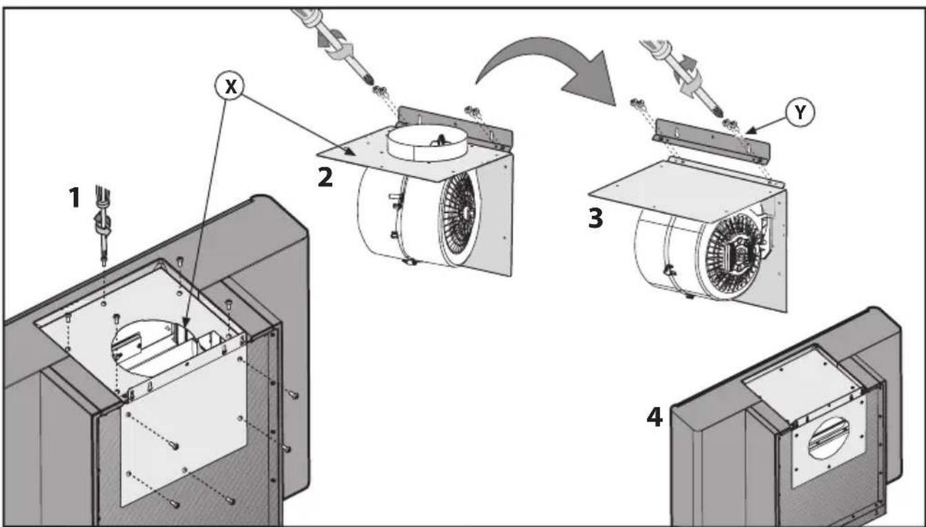 Technical diagram illustrating the assembly process of a mechanical device with labeled components and directional arrows.