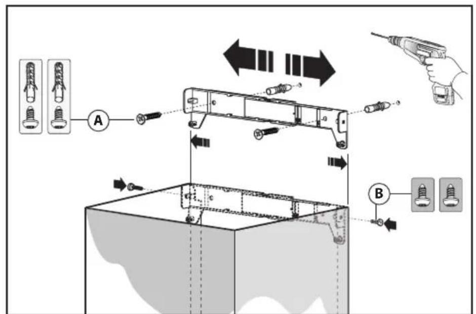 Diagram illustrating a mechanical assembly process with labeled components A and B, showing tool application and assembly steps.