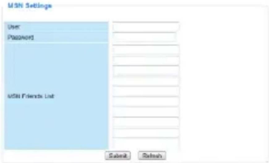 MSN Settings User Password MSN Friends List Submit Refresh
