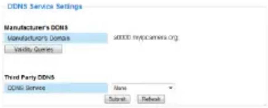 DDNS Service Settings Manufacturer's DDNS Manufacturers Domns s0000 mypcamers.org Validity Queries Third Party DDNS DDNS Service Name Submit... Refresh