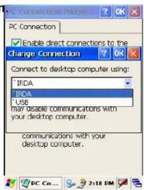 PC Connection Process Enable direct connections to the Change Connection Connect to desktop computer using: IFDA IPDA USB may disable communications with your desktop computer. communications with your desktop computer.