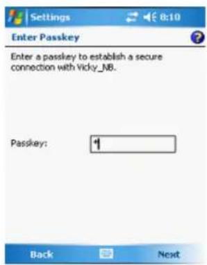 Enter Passkey Enter a passkey to establish a secure connection with Vicky_NB. Passkey: 1 Back Next