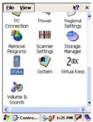 File View PC Connection Power Regional Settings Remove Programs Scanner Settings Storage Manager 2abc Stylus System Virtual Keys Volume & Sounds Contra... 1:25 PM