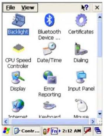 File View Backlight Bluetooth Device ... Certificates CPU Speed Controller Date/Time Dialing Display Error Reporting Input Panel Internet Keyboard Mouse Contr... 2:12 AM