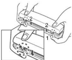 Technical diagram showing a mechanical assembly with labeled parts and a magnified detail view