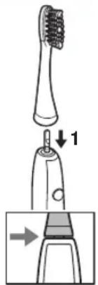 Diagram showing a toothbrush being inserted into an electric tooth, with labeled parts and directional arrows indicating process flow.