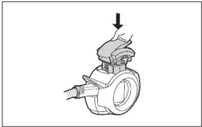 Mechanical assembly diagram showing a valve with a handle and a hand adjusting the top part (no text or symbols present)