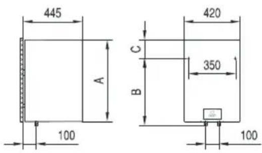 445 A 100 C B 420 350 100