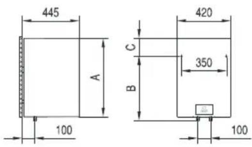 445 A 100 C B 420 350 100