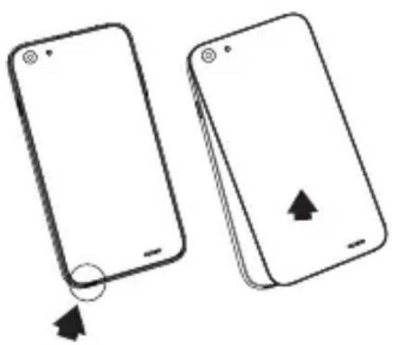 Two smartphone illustrations showing front and back views with directional arrows indicating movement (no text or symbols)