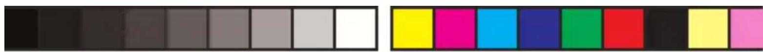 Two horizontal color swatches: one grayscale from black to white, the other solid-colored from yellow to pink (no text or symbols)