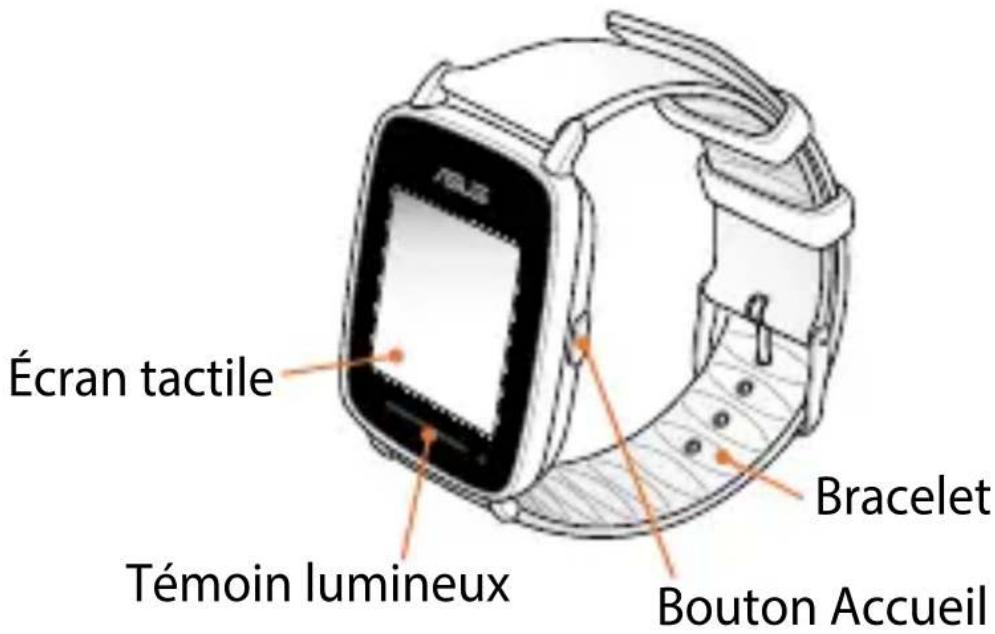 Écran tactile Témoin lumineux Bracelet Bouton Accueil