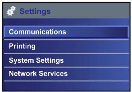 Settings Communications Printing System Settings Network Services