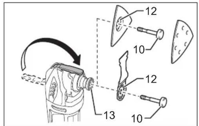 Diagram illustrating a mechanical assembly with numbered components and directional arrows indicating motion or assembly.
