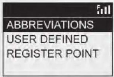 ABBREVIATIONS USER DEFINED REGISTER POINT